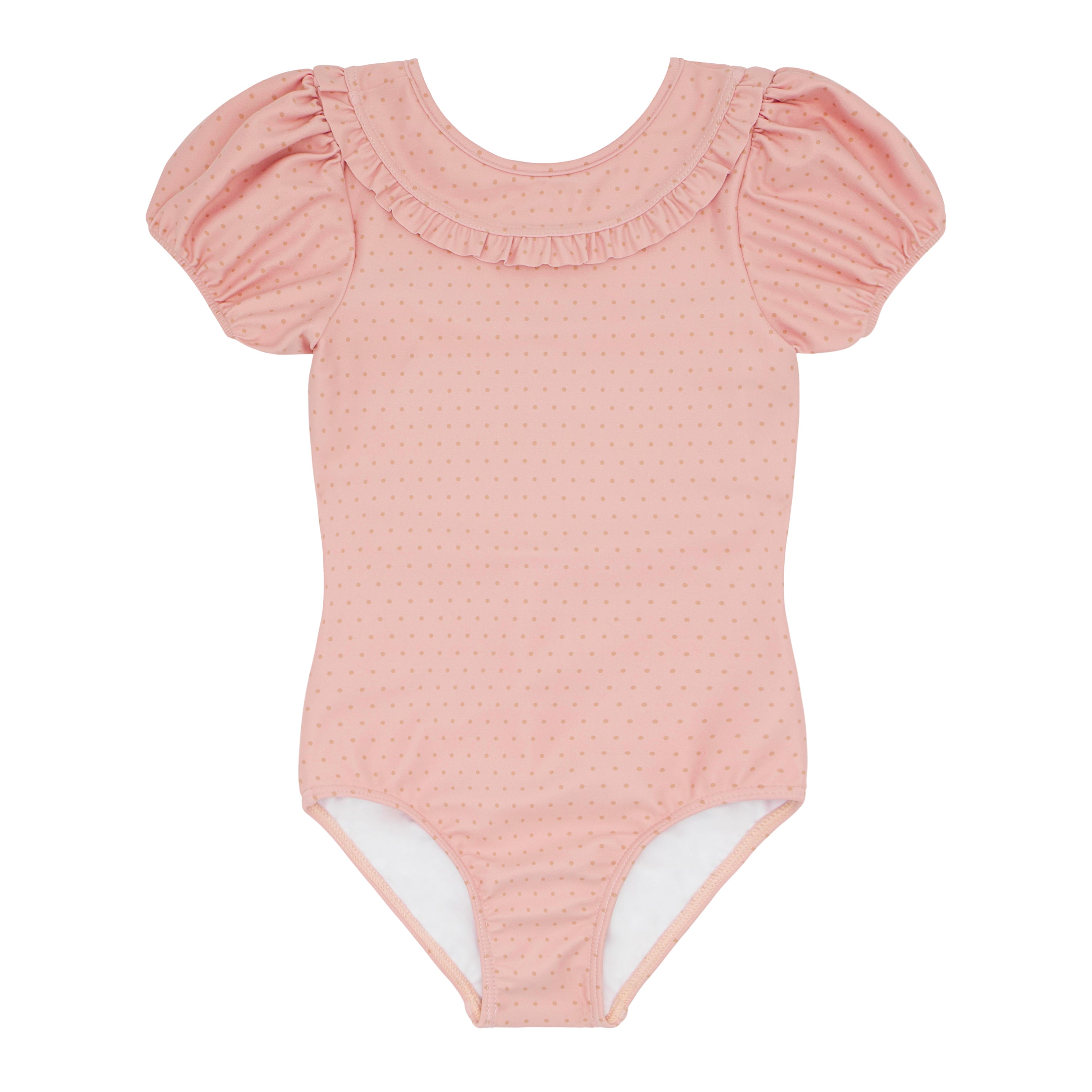 girls camellia dot puff sleeve one piece | minnow swim