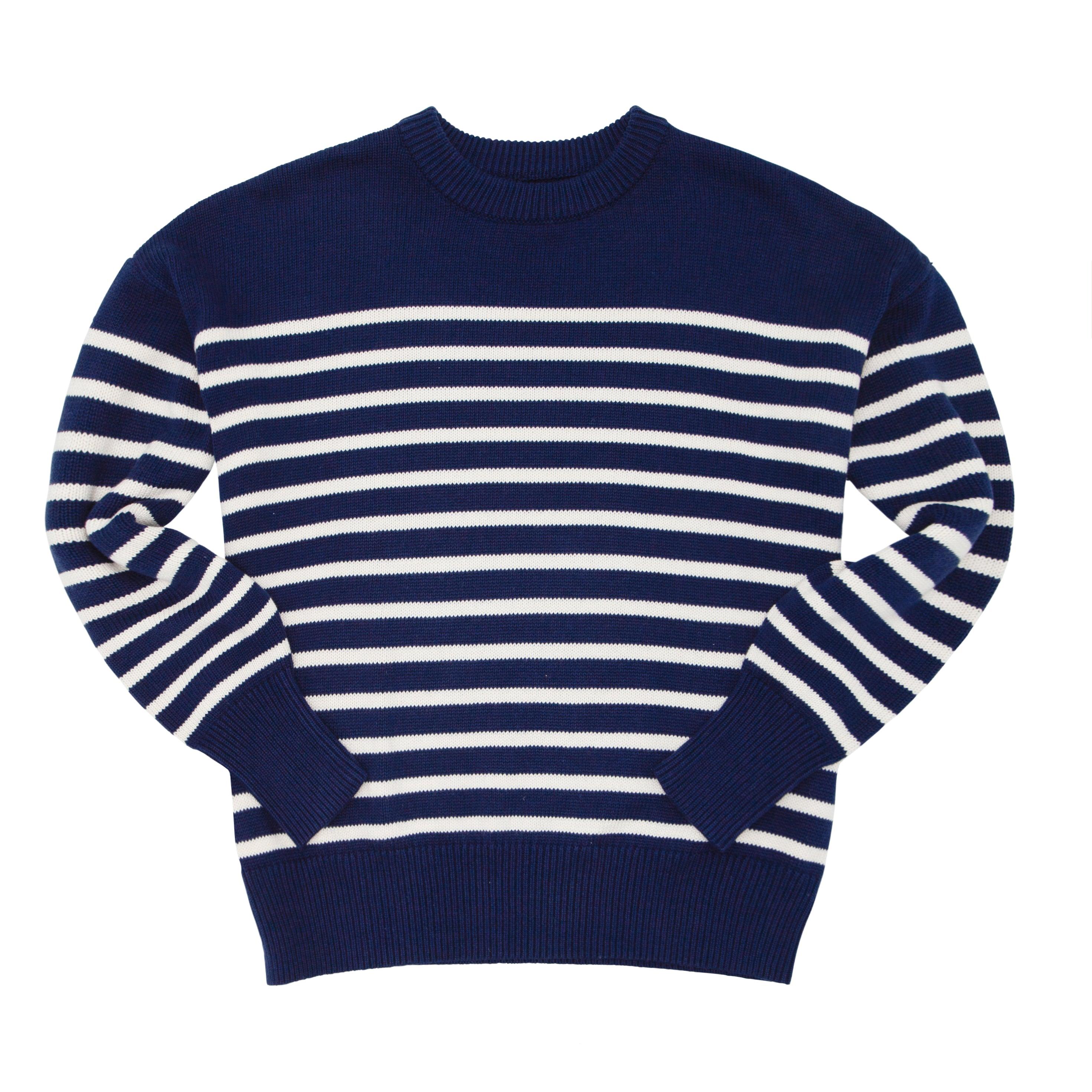 women’s navy and cream stripe knit sweater | minnow swim
