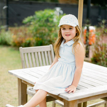 girls powder blue stripe french terry tennis dress