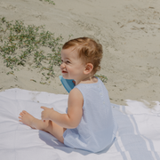 baby powder blue stripe bubble romper