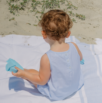 baby powder blue stripe bubble romper