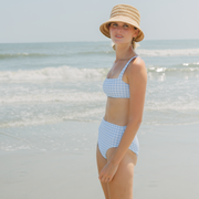 women's oasis blue gingham high waist bikini bottom