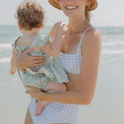 women's oasis blue gingham high waist bikini bottom