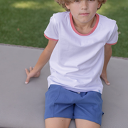 unisex white ringer tee with poppy red trim
