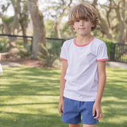 unisex white ringer tee with poppy red trim