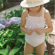 girls pink stripe smocked one piece