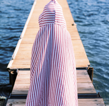 hooded towel, red stripe