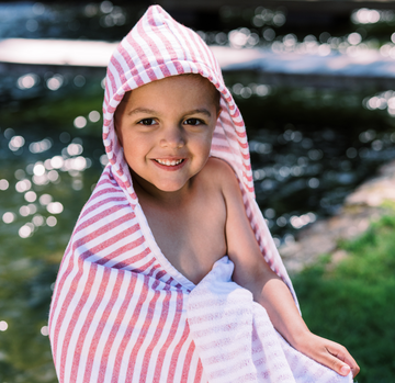 hooded towel, red stripe