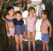 girls navy breton stripe rashguard one piece