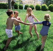 girls navy breton stripe rashguard one piece