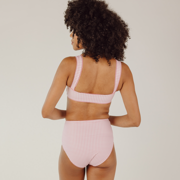 women's pink guava gingham bandeau bikini top