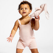 baby pink knit short overall