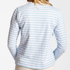 women's white and powder blue stripe long sleeve tee