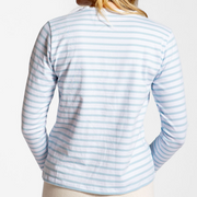 women's powder blue stripe long sleeve tee