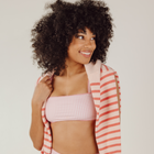 women's pink guava gingham bandeau bikini top