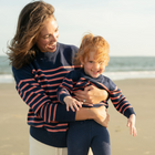 women's navy and dusty red stripe knit sweater