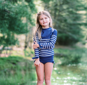 girls navy breton stripe rashguard set