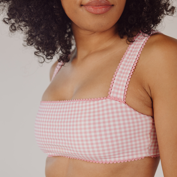 women's pink guava gingham bandeau bikini top