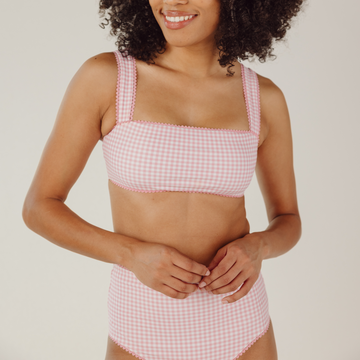 women's pink guava gingham bandeau bikini top