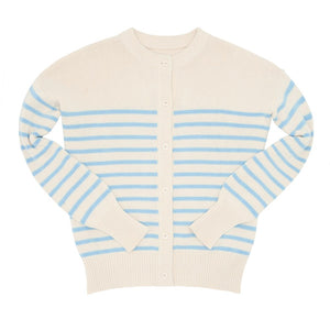 women's cream and peri blue stripe cardigan