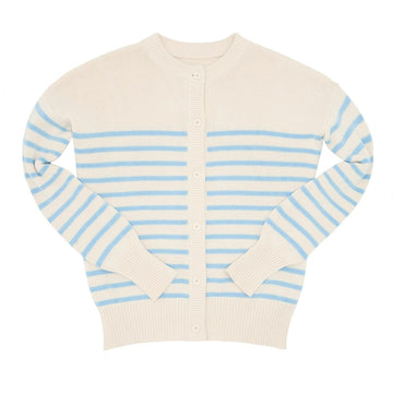 women's cream and peri blue stripe cardigan