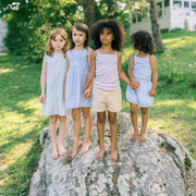 girls slate floral smocked bib dress