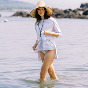 women's powder blue stripe long sleeve tee