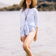women's powder blue stripe long sleeve tee
