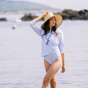 women's powder blue stripe long sleeve tee