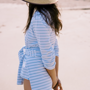 women's powder blue stripe long sleeve tee