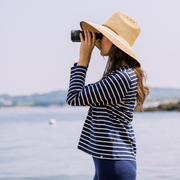women's navy and cream stripe long sleeve tee