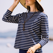 women's navy and cream stripe long sleeve tee