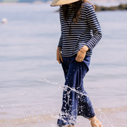 women's navy and cream stripe long sleeve tee