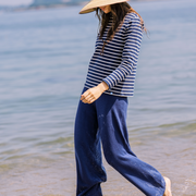 women's navy and cream stripe long sleeve tee