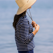 women's navy and cream stripe long sleeve tee