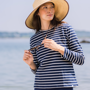 women's navy and cream stripe long sleeve tee