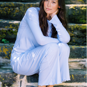 women's powder blue stripe pima pajamas set