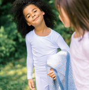 girls powder blue stripe pima pajamas set