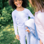 girls powder blue stripe pima pajamas set