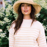 women's cream and tan stripe knit sweater