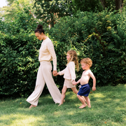 women's cream and tan stripe knit sweater