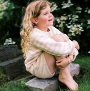 unisex cream and pink stripe knit sweater