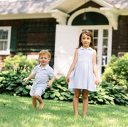 girls powder blue stripe french terry tennis dress