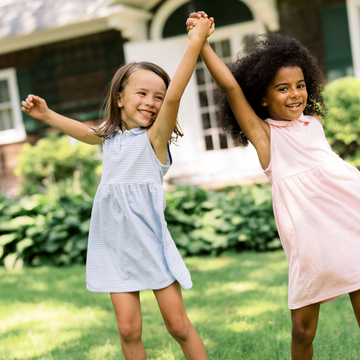 girls powder blue stripe french terry tennis dress