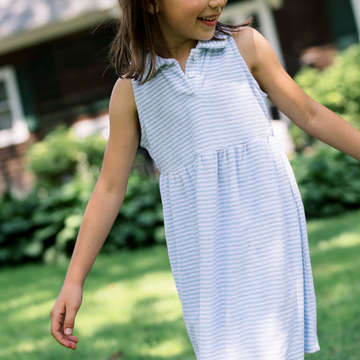 girls powder blue stripe french terry tennis dress