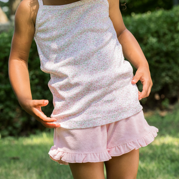 girls pink ruffle french terry short