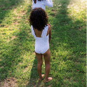 girls slate floral ruffle strap one piece