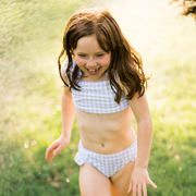 girls oasis blue gingham ruffle strap bikini