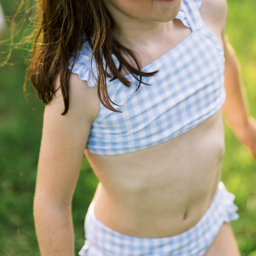 girls oasis blue gingham ruffle strap bikini