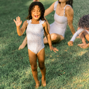 girls slate floral ruffle strap one piece